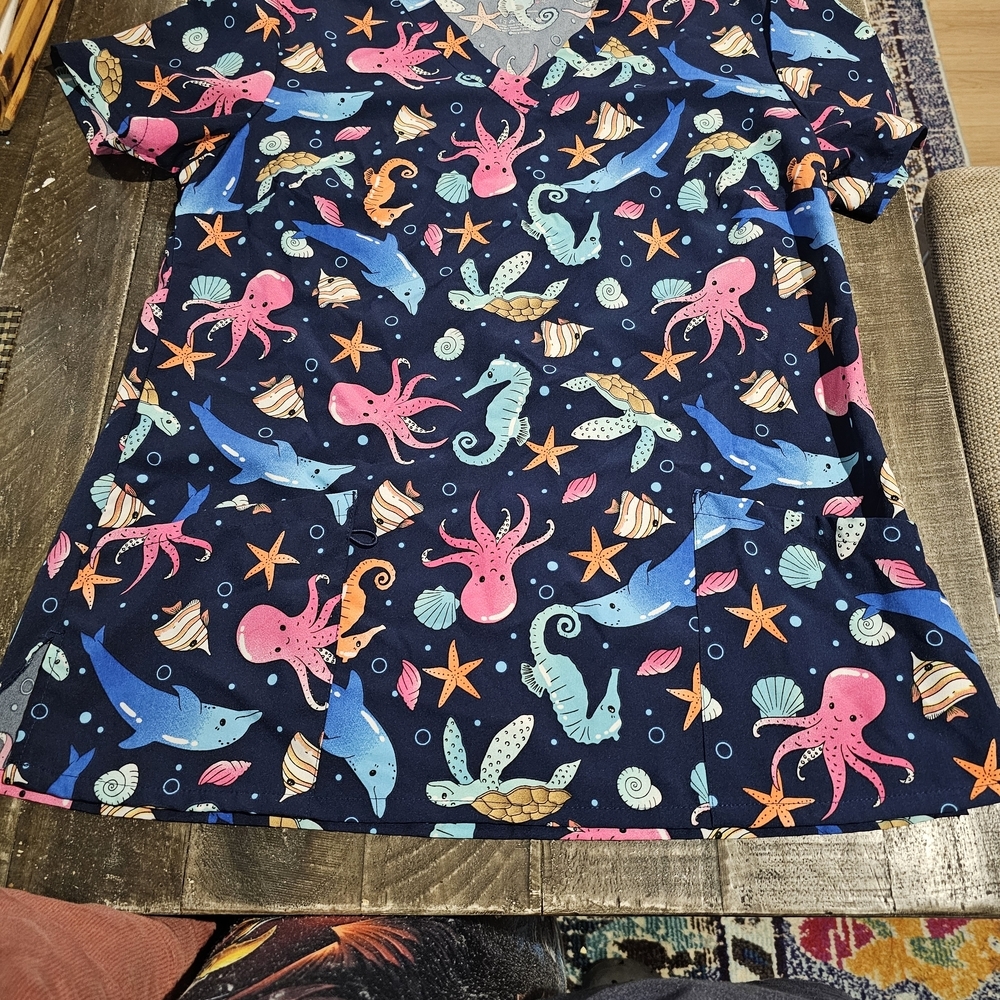 Colorful Sea Life Print Scrub